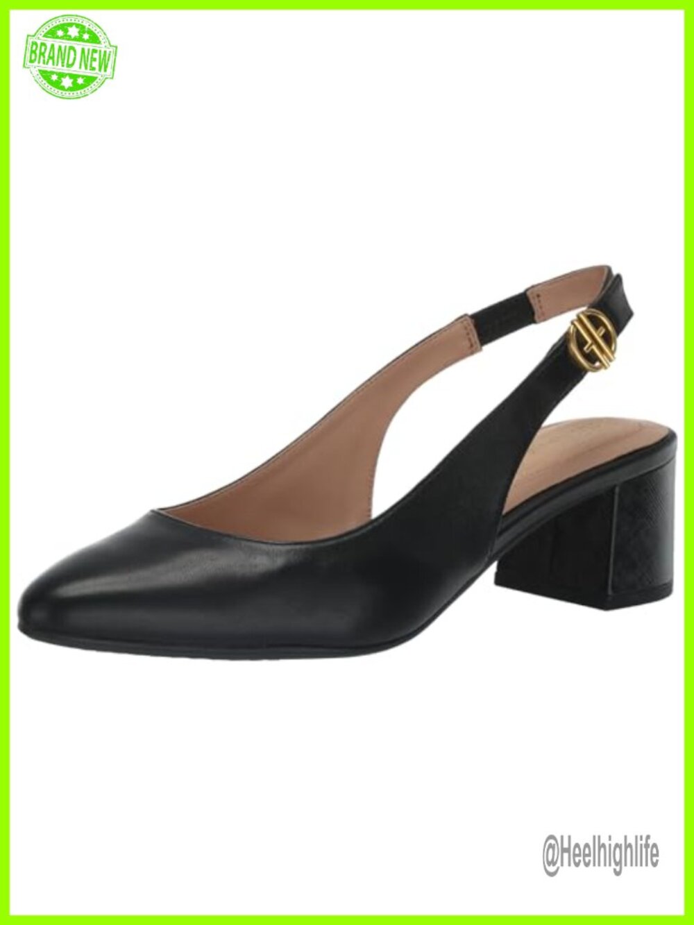 Leather Slingback Block Heel Pump with Superfoam Cushioned Footbed
